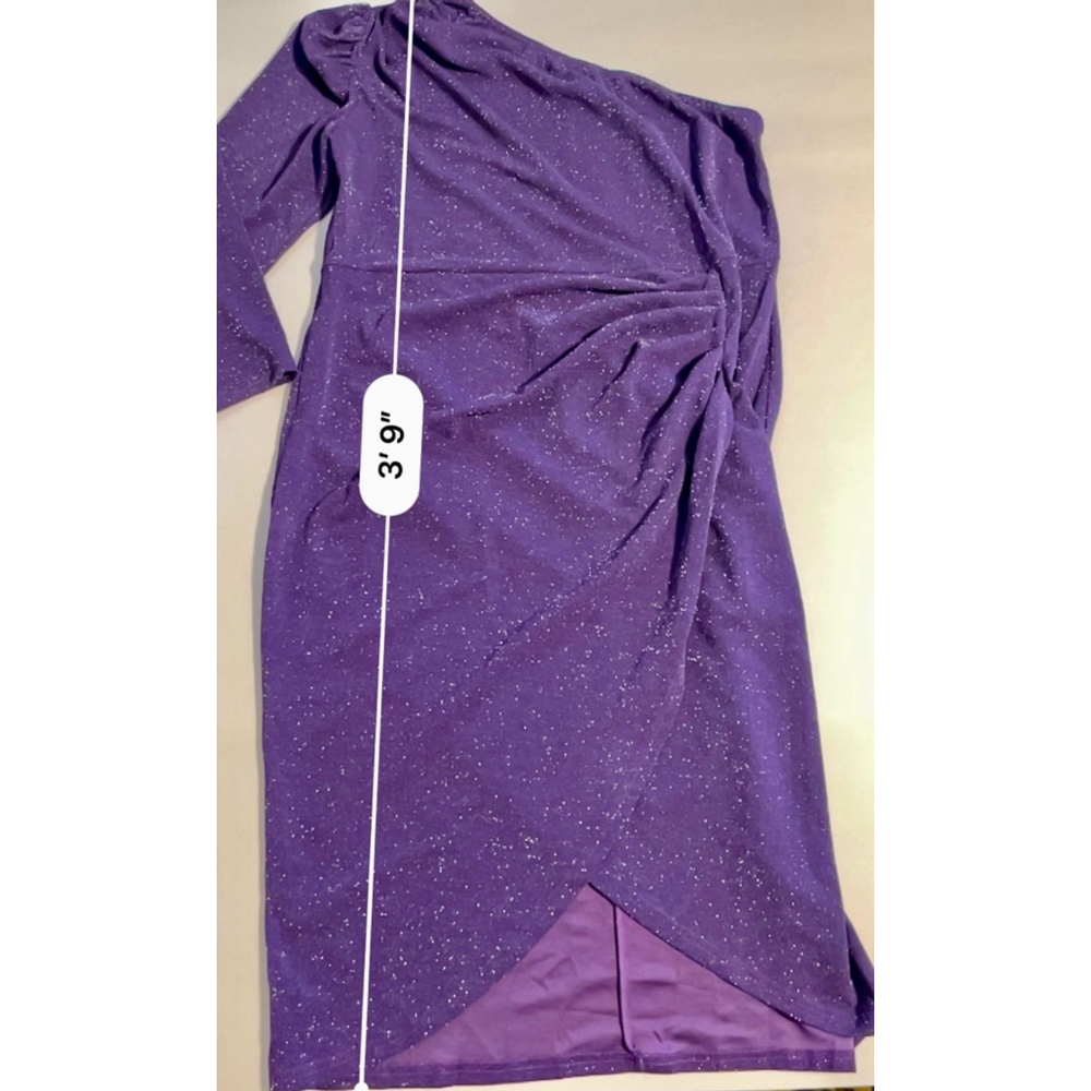 Kim Curvy 20W Purple Silver Sparkly One Shoulder long sleeve cocktail dress 6669 - Picture 7 of 8